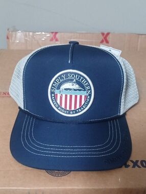 Simply Southern Navy and White Trucker Cap with Patch